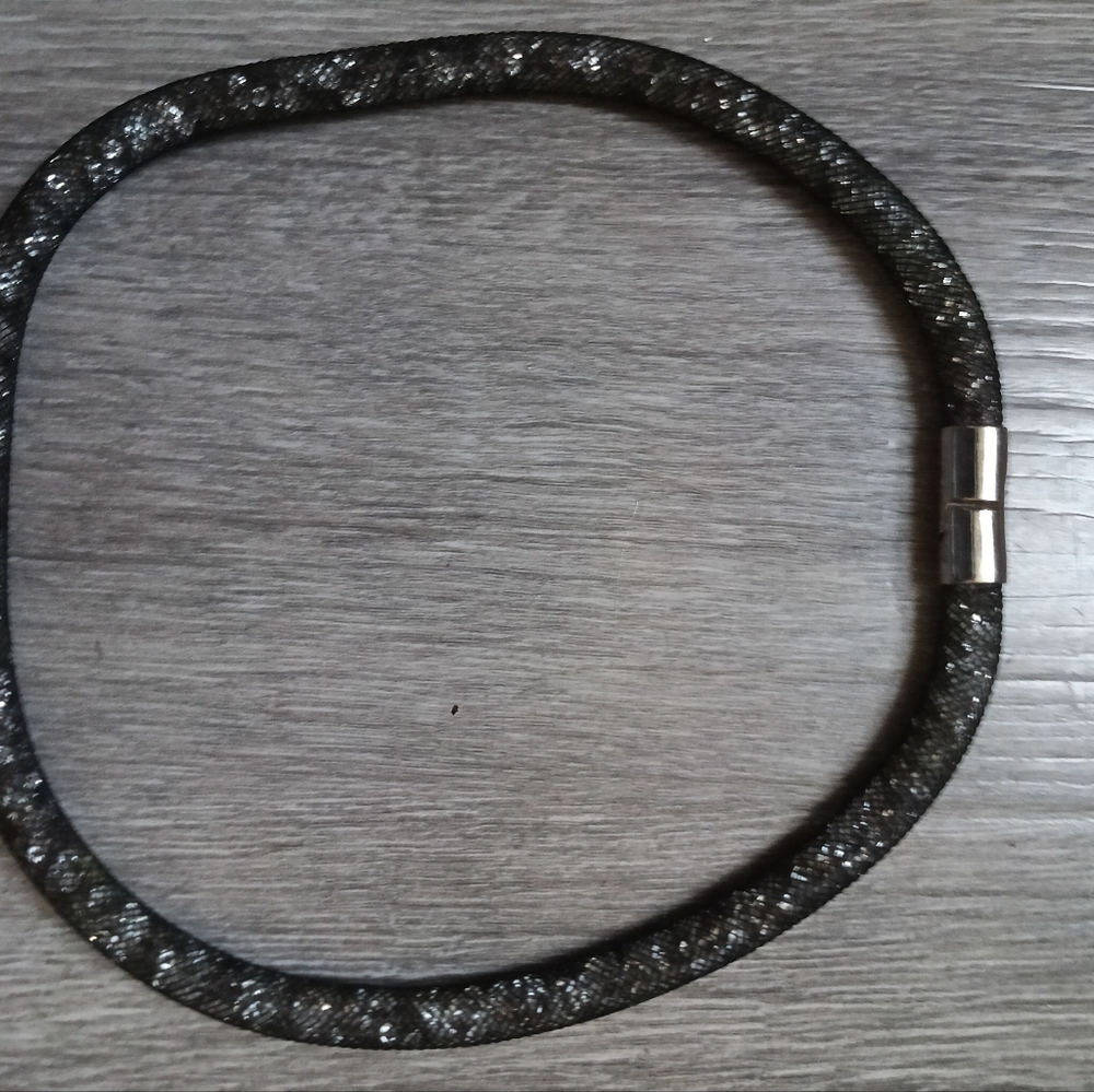 Swarovskill Deep Gray Stardust Choker With Silver Magnetic Clasp